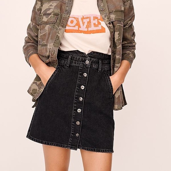 Anthropologie Dresses & Skirts - Pilcro High-Waist Button Front Denim Black Skirt